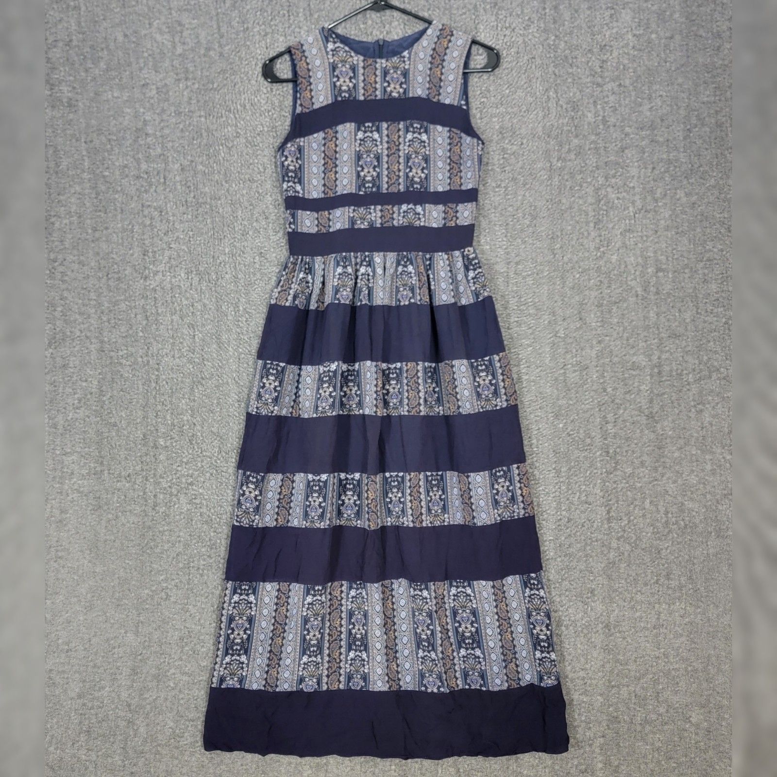 Cruise Dress Womens 36 Xs Blue Floral 100% Silk Sleeveless Tiered Boho Maxi